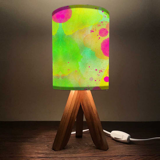 Solid Wood Table Lamp For Bedroom - Green Watercolor Nutcase