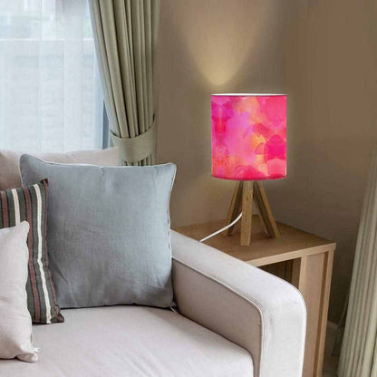 Wooden Bedside Table Lamps For Bedroom - Watercolor Pink Nutcase