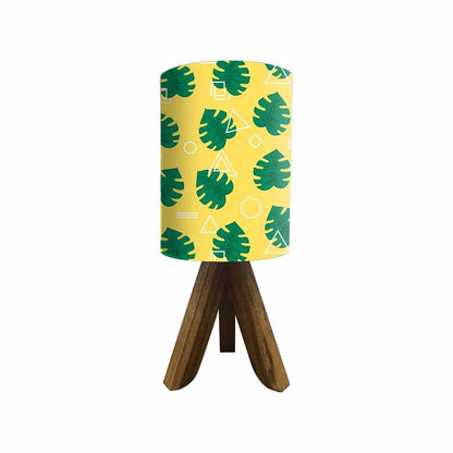 Wooden Tripod Table Lamp For Bedroom - Monstera Designs Yellow Nutcase