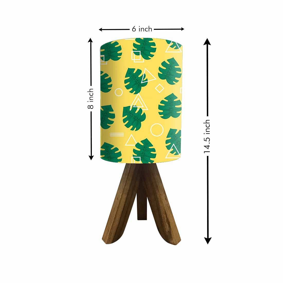 Wooden Tripod Table Lamp For Bedroom - Monstera Designs Yellow Nutcase