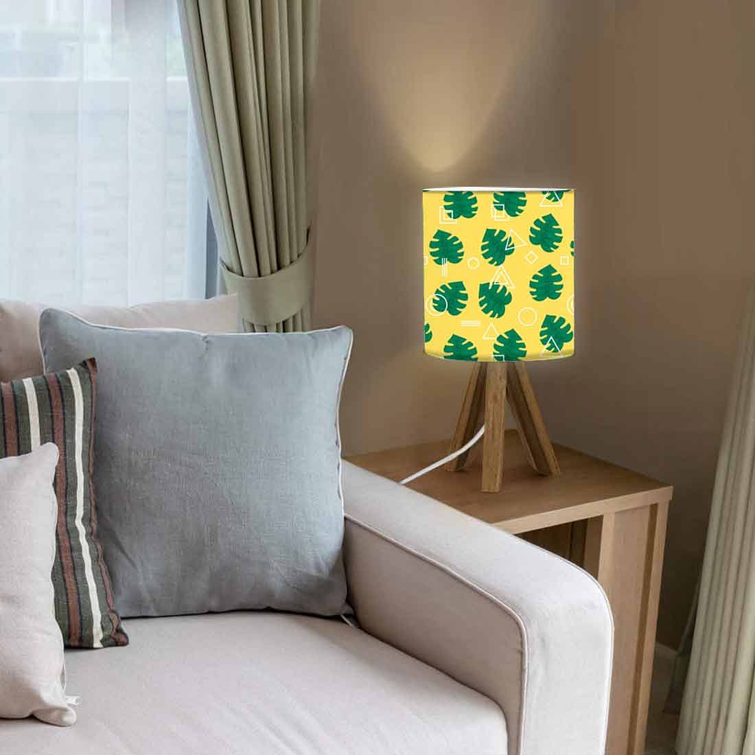 Wooden Tripod Table Lamp For Bedroom - Monstera Designs Yellow Nutcase