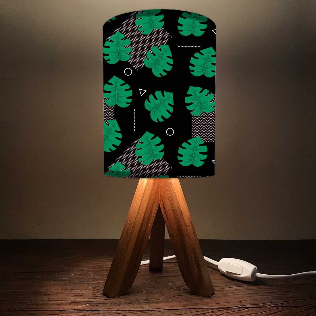 Wooden Table Lamp For Bedroom - Monstera Designs Black Nutcase