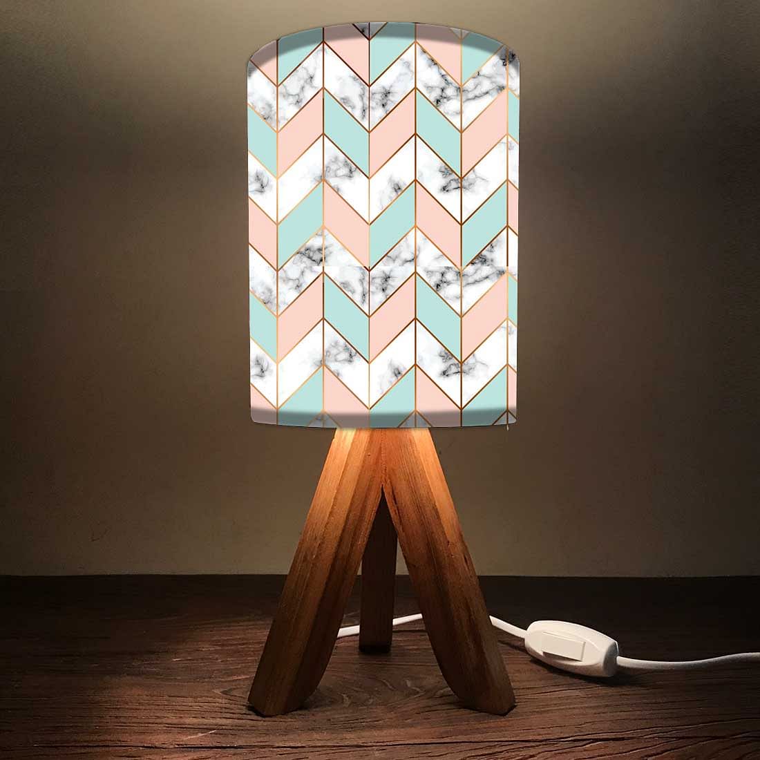 Wooden Led Lamp For Bedroom - Zig-Zag Lines Orange Green Nutcase