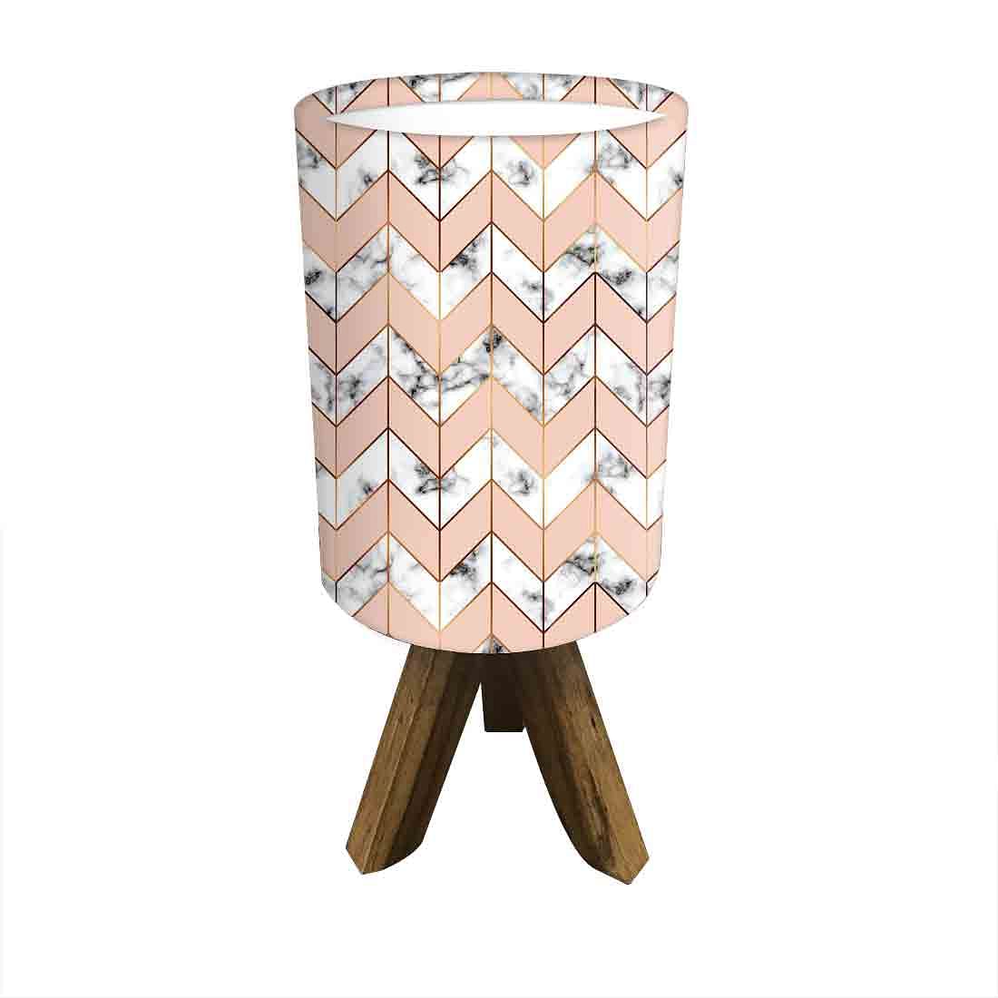 Wooden Bedside Lamp For Bedroom - Zig-Zag Lines Orange Nutcase