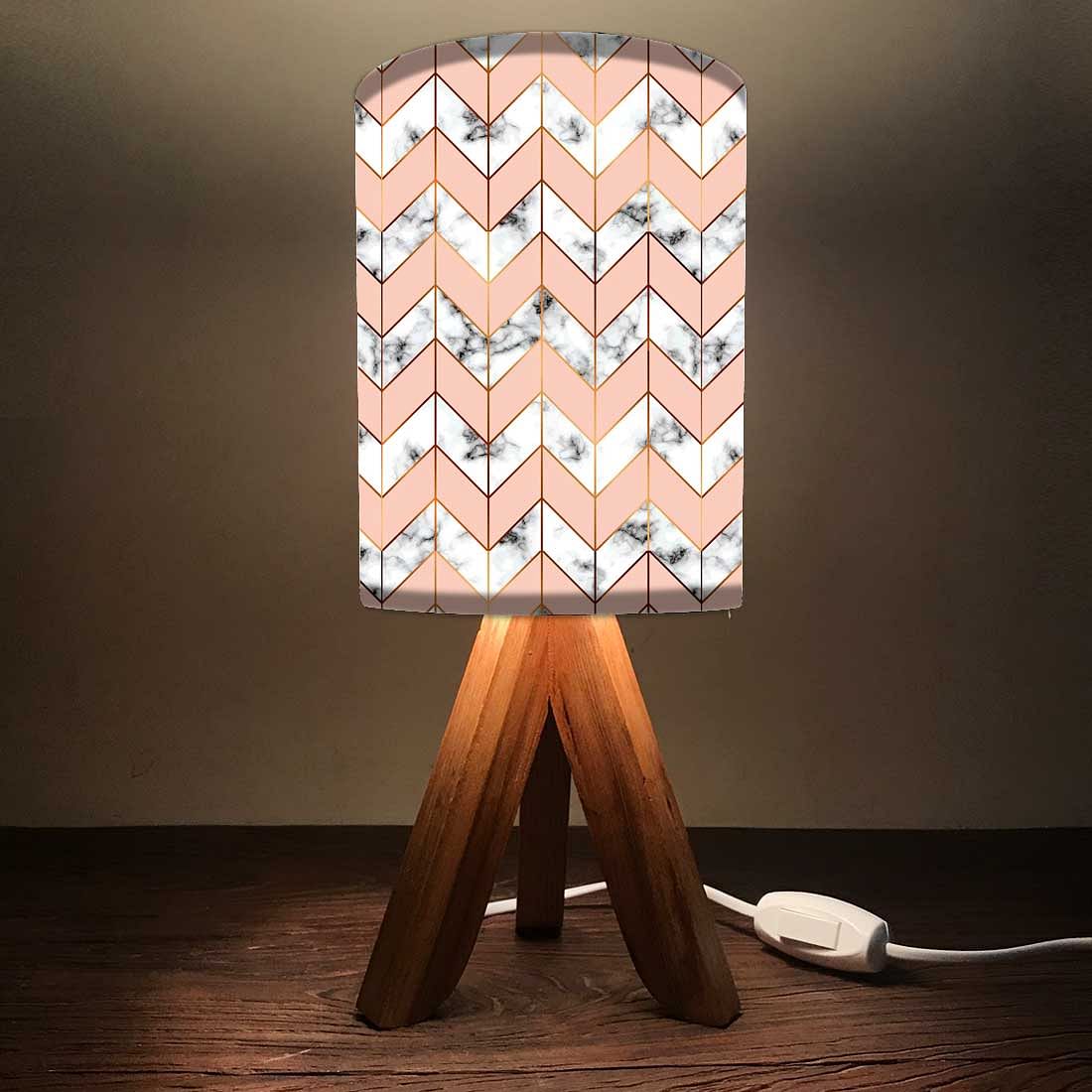 Wooden Bedside Lamp For Bedroom - Zig-Zag Lines Orange Nutcase