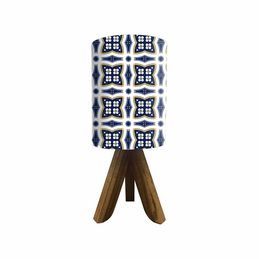 Wooden Table Lights For Bedroom - White Blue Tiles Design Nutcase