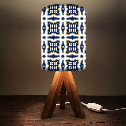 Wooden Table Lights For Bedroom - White Blue Tiles Design Nutcase