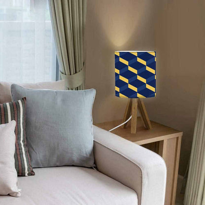 Light Wood Table Lamp For Bedroom - Yellow Blue Lines Nutcase