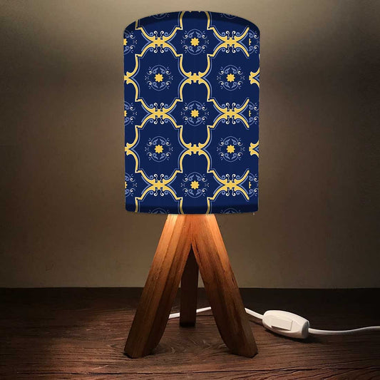 Sheesham Wood Lamp Table For Bedroom - Yellow Blue Tiles Design Nutcase