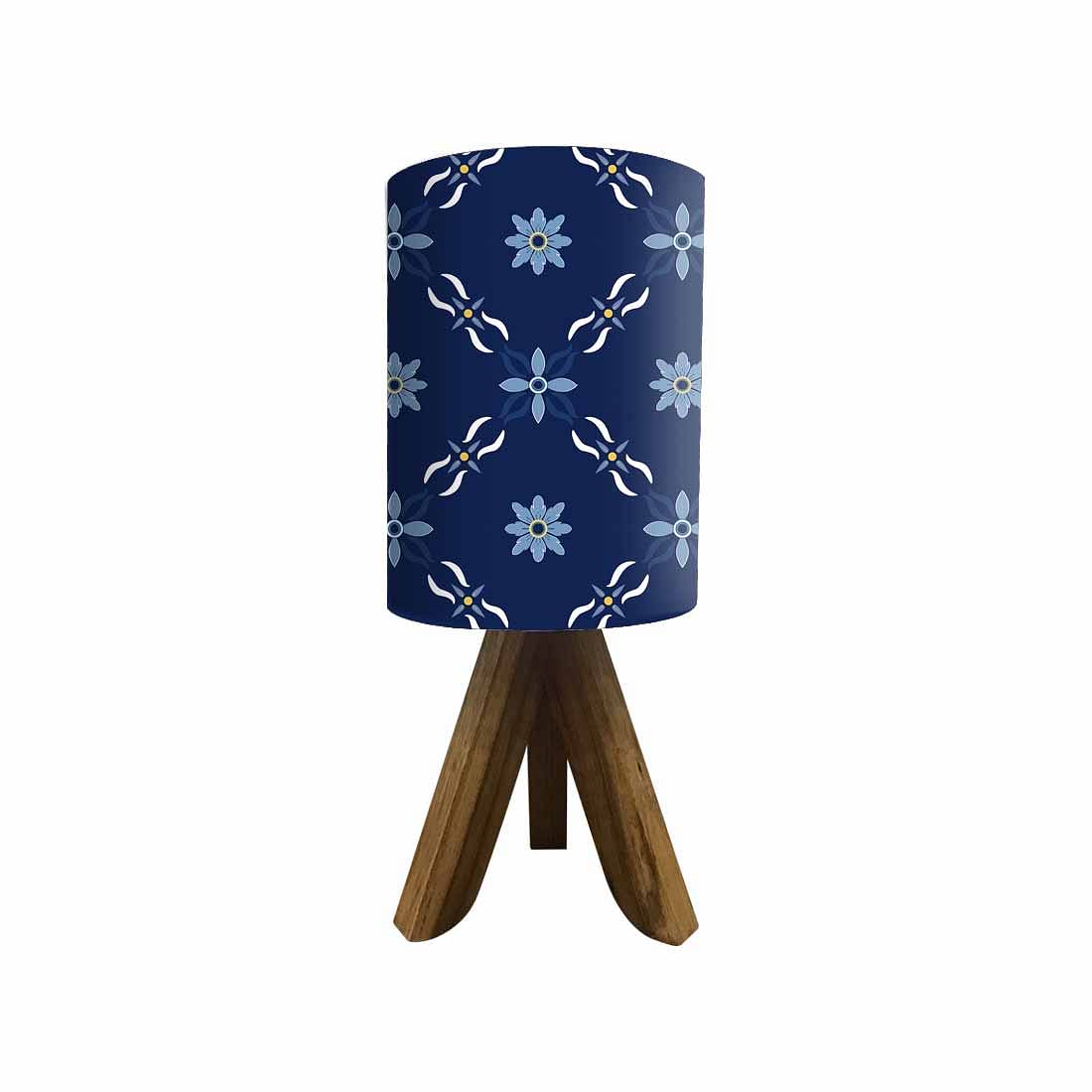 Small Wooden Table Lamp For Bedroom - Blue Flower Nutcase