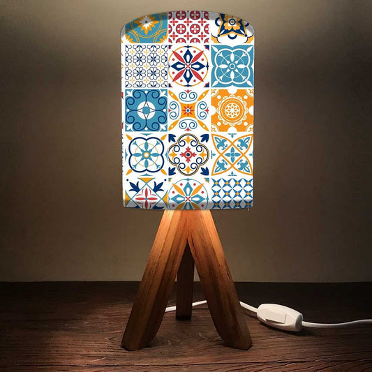 Wooden Tripod Table Lamp Mini Light for Bedroom Living Room-Spanish Tiles Nutcase