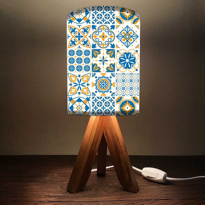 Table Wood Lamp For Bedroom - Spanish Tiles Floral Nutcase