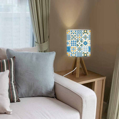 Table Wood Lamp For Bedroom - Spanish Tiles Floral Nutcase