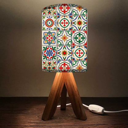 Wooden Table Lamp Mini Lamps For Bedroom-Azulejos Tiles Colorful Nutcase