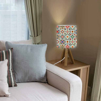 Wooden Table Lamp Mini Lamps For Bedroom-Azulejos Tiles Colorful Nutcase