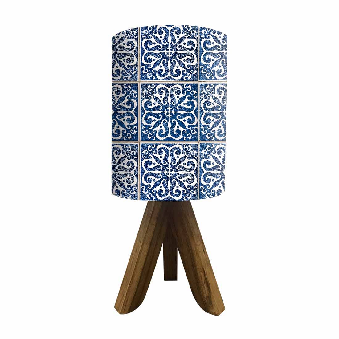 Mini Wooden Tripod Table Lamp for Bedroom Living Room-Spanish Tiles Blue Nutcase