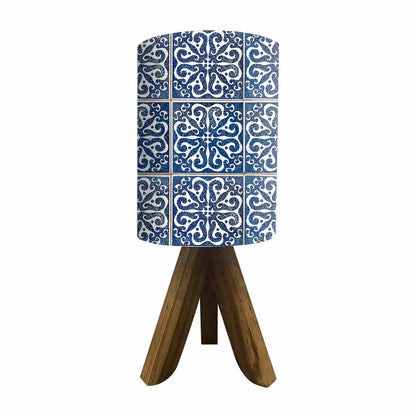 Mini Wooden Tripod Table Lamp for Bedroom Living Room-Spanish Tiles Blue Nutcase