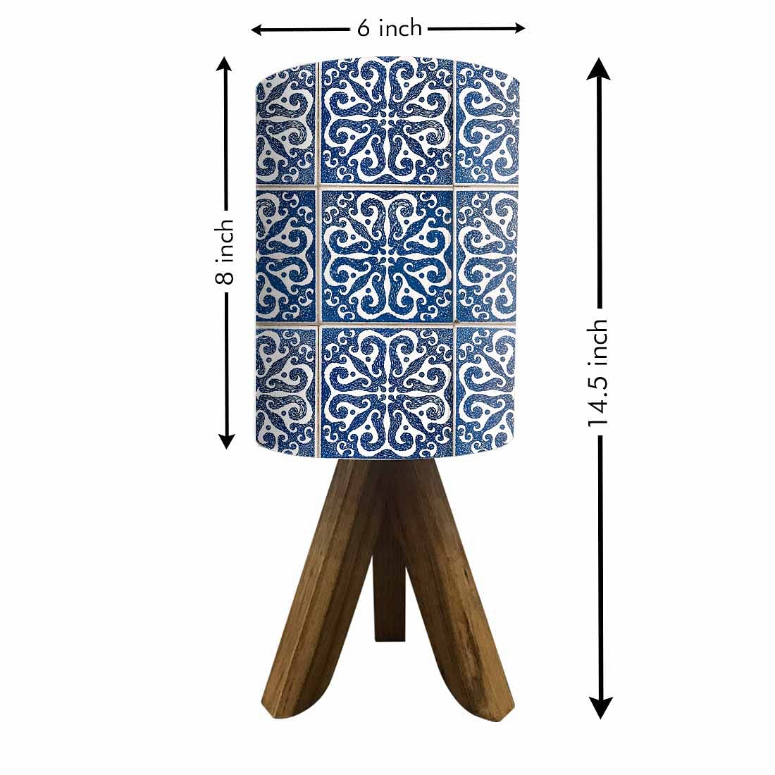Mini Wooden Tripod Table Lamp for Bedroom Living Room-Spanish Tiles Blue Nutcase