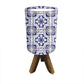 Small Wooden Tripod Table Lamp for Bedroom Living Room-Spanish White Blue Nutcase