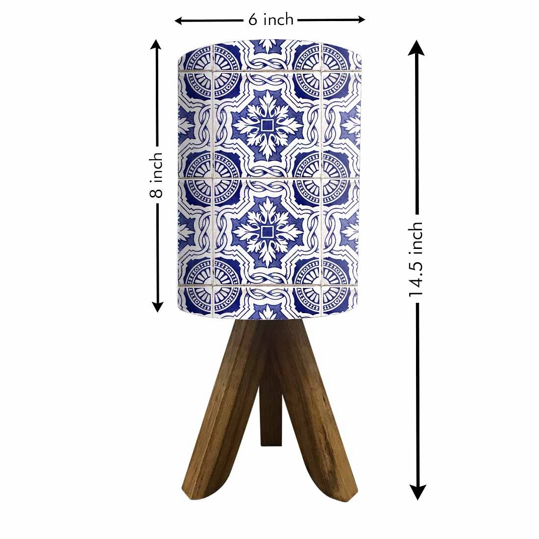 Small Wooden Tripod Table Lamp for Bedroom Living Room-Spanish White Blue Nutcase