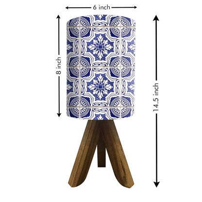 Small Wooden Tripod Table Lamp for Bedroom Living Room-Spanish White Blue Nutcase