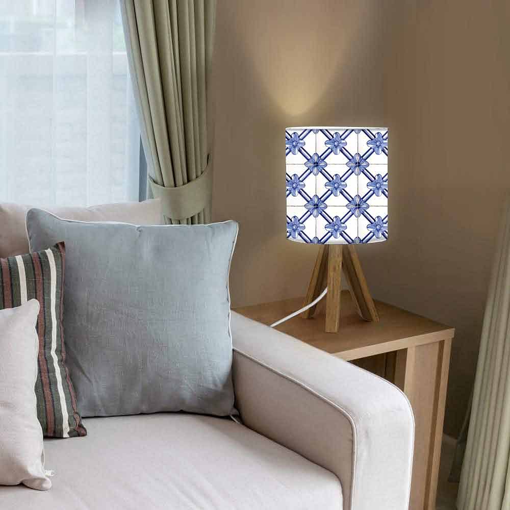Wooden Bedside Table lamps For Bedroom - Floral Tiles Nutcase