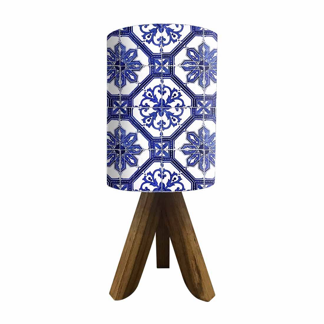 Wooden Reading Lamp For Bedroom - Blue Flower Tiles Nutcase