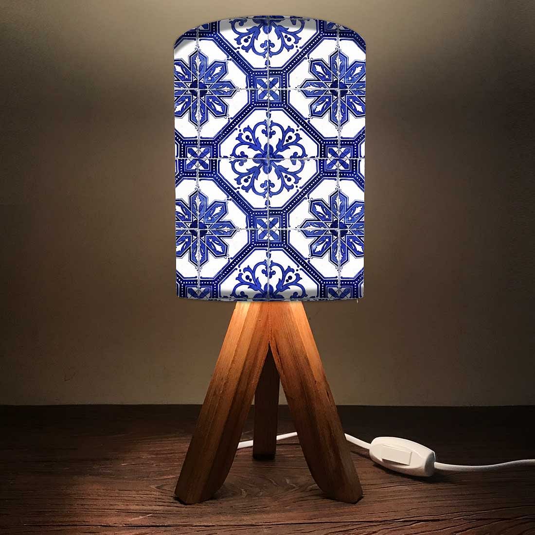 Wooden Reading Lamp For Bedroom - Blue Flower Tiles Nutcase