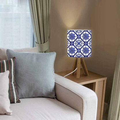 Wooden Reading Lamp For Bedroom - Blue Flower Tiles Nutcase