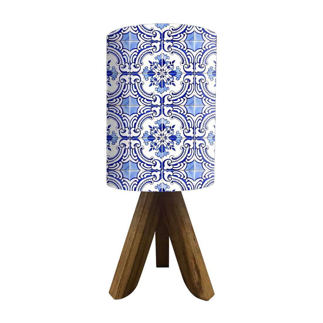 Wooden Side Table Lamps For Bedroom - Blue White Flower Tiles Nutcase