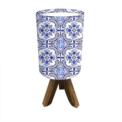 Wooden Side Table Lamps For Bedroom - Blue White Flower Tiles Nutcase