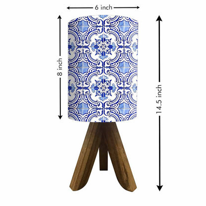 Wooden Side Table Lamps For Bedroom - Blue White Flower Tiles Nutcase