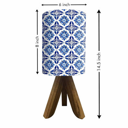 Wooden Bedside Lamp Mini Tripod Light for Bedroom Living Room-Blue Flower Tiles Nutcase