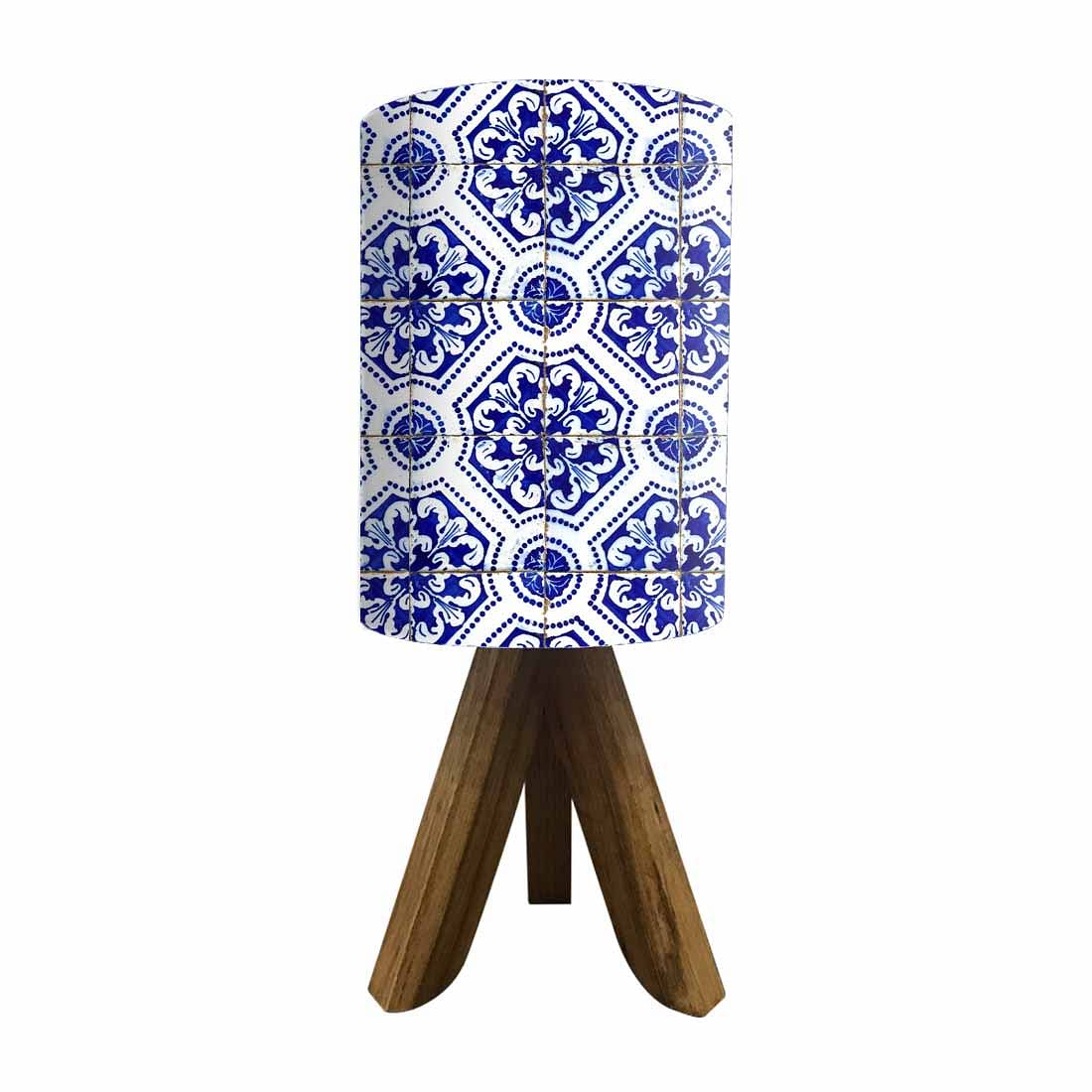 Wooden Table Lamps For Bedroom - Dotted Blue Flower Tiles Nutcase