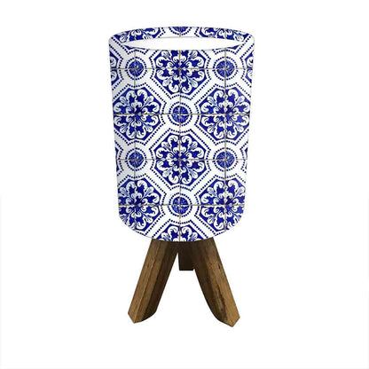 Wooden Table Lamps For Bedroom - Dotted Blue Flower Tiles Nutcase