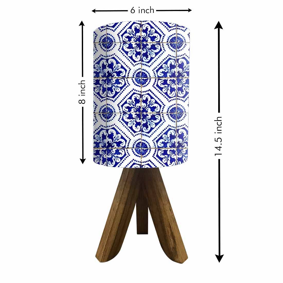 Wooden Table Lamps For Bedroom - Dotted Blue Flower Tiles Nutcase