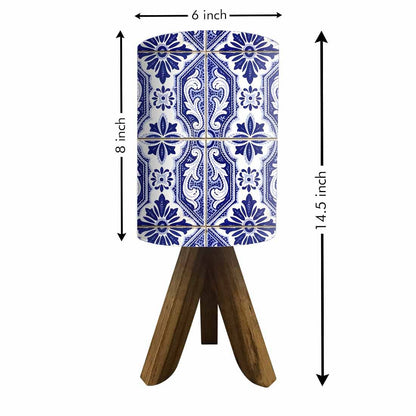 Wooden Tripod Table Lamp For Bedroom - Vertical Blue Flower Tiles Nutcase