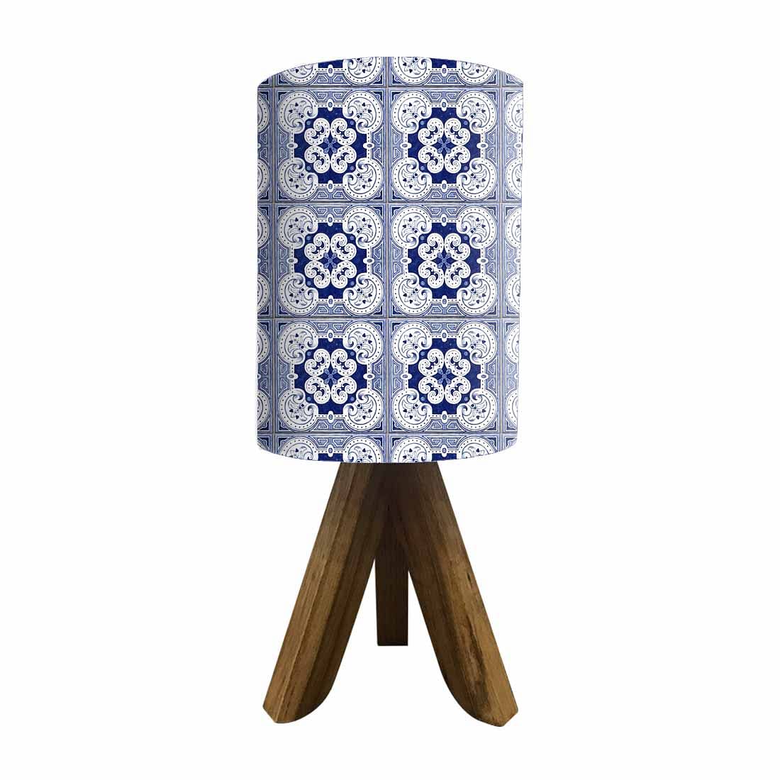 Wooden Tripod Table Lamp base For Bedroom - Square Blue Flower Tiles Nutcase
