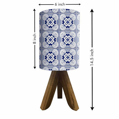 Wooden Tripod Table Lamp base For Bedroom - Square Blue Flower Tiles Nutcase