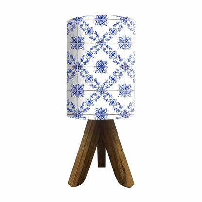 Wooden Table Lamp For Bedroom - White Flower Tiles Nutcase