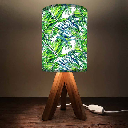 Wooden Study Lamp For Bedroom - Green Blue Leaves Nutcase