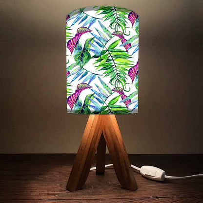 Wooden Base Lamp For Bedroom - Green Pink Leaves Nutcase