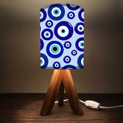 Wooden Table Lamp Mini Tripod Lamps for Kids Bedroom - Evil Eye Protector Nutcase