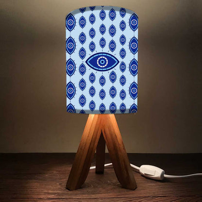 Wooden Table Lamp Mini Tripod Lamps for Kids Bedroom - Evil Eye Protector Nutcase