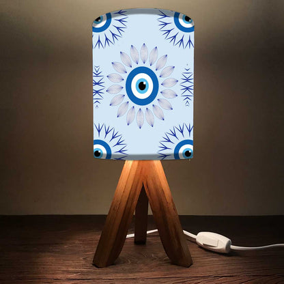 Wooden Table Lamp Mini Tripod Lamps for Kids Bedroom - Evil Eye Protector Nutcase