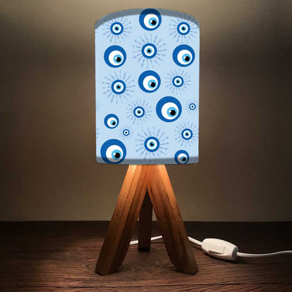 Wooden Table Lamp Mini Tripod Lamps for Kids Bedroom - Evil Eye Protector Nutcase