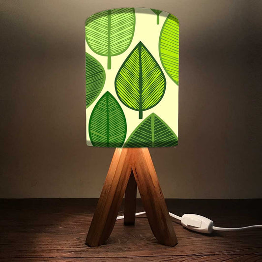 Mini Wooden Tripod Table Lamp For Bedroom Living Room-Green Leaves Nutcase
