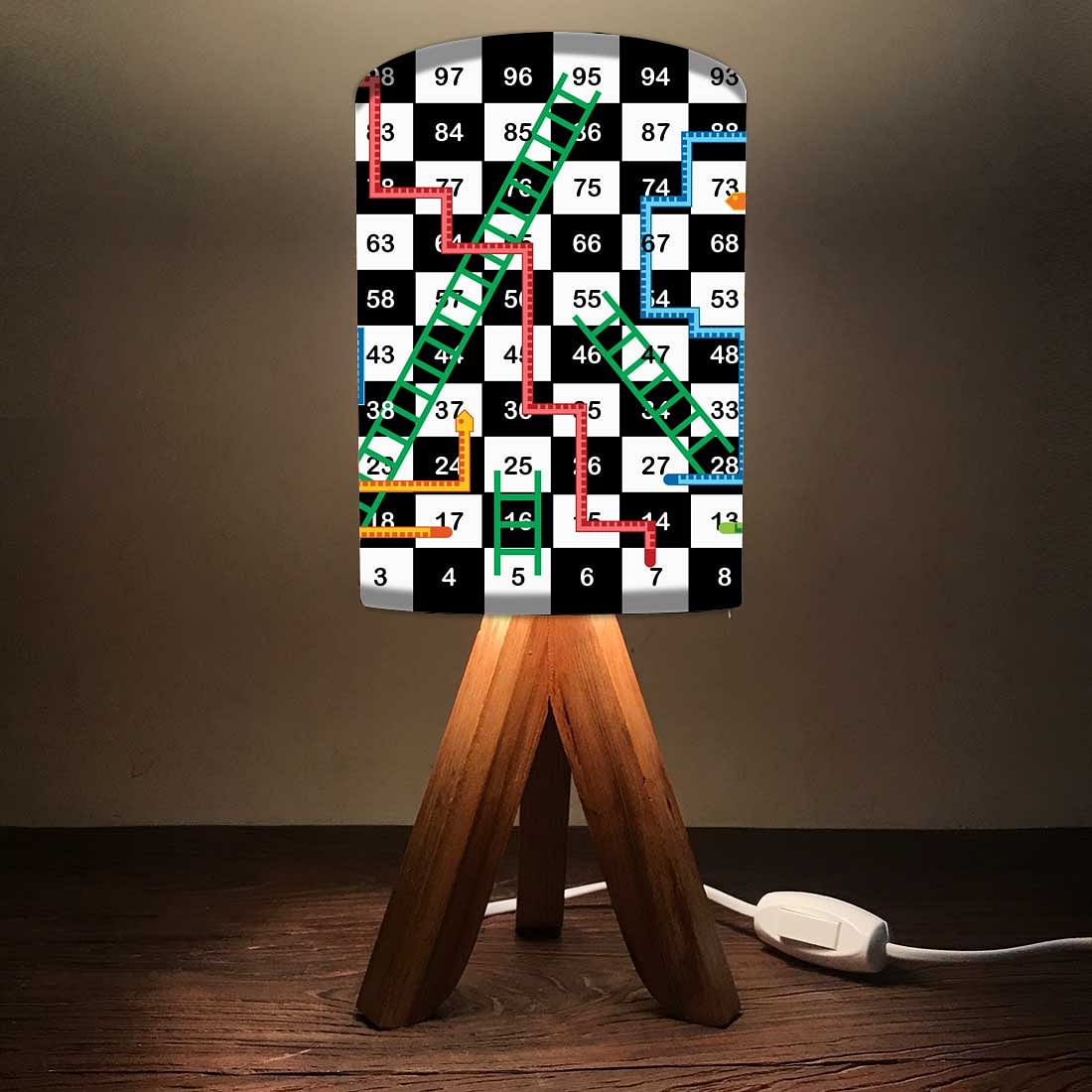 Natural Wood Table Lamp For Bedroom - Snake & Ladder Nutcase