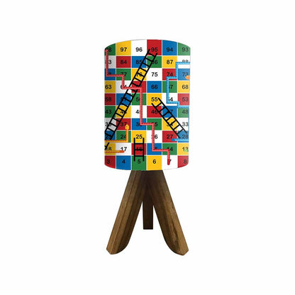 Sheesham Wood Lamp Table For Bedroom - Multicolor Snake & Ladder Nutcase