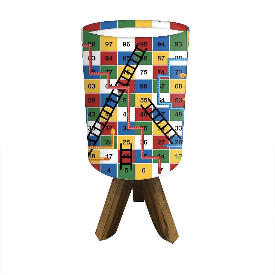 Sheesham Wood Lamp Table For Bedroom - Multicolor Snake & Ladder Nutcase